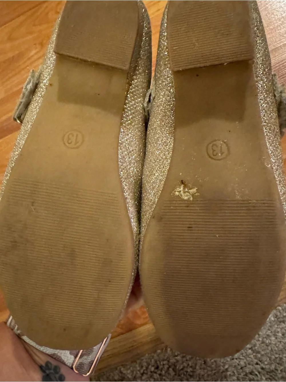 Girls Gold Glitter Mary Jane Dress Shoes with Pearl Strap